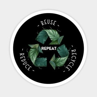 Recycling Logo with Leaves and Green Plants. Go Green, Recycle Symbol, Save the Earth Earth Day Awareness April 22 Magnet